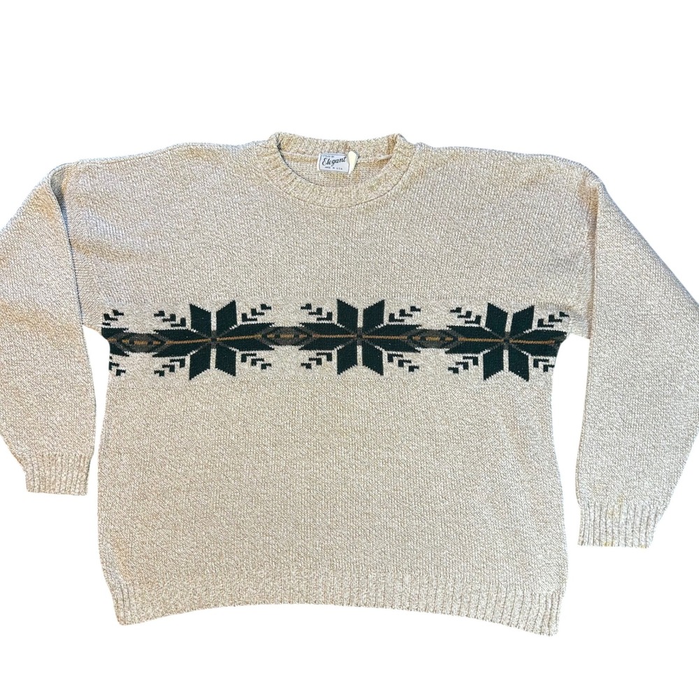 Vintage Nordic‎ Snowflake Knit Sweater 2XL Cotton Blend Grandpa Cozily CabinCore